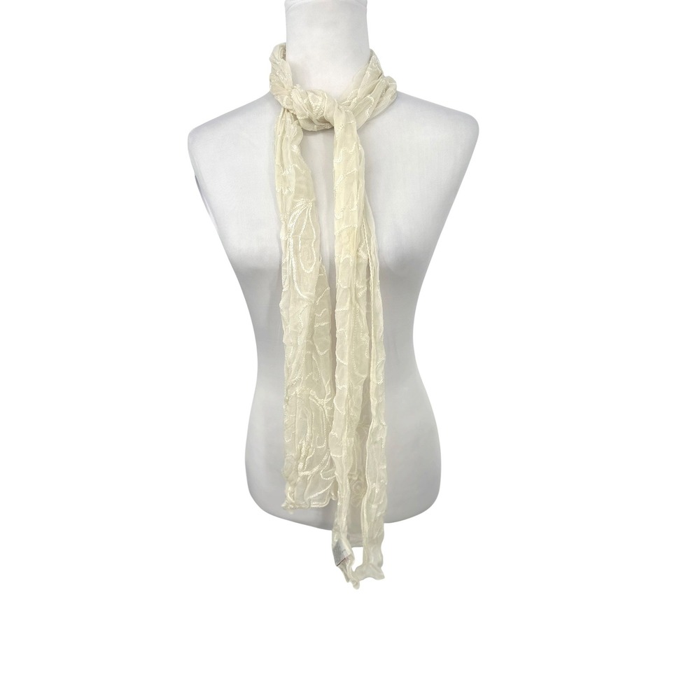Vintage Collectif Scarf Women OS Cream Sheer Floral Embroidered Boho Neutral